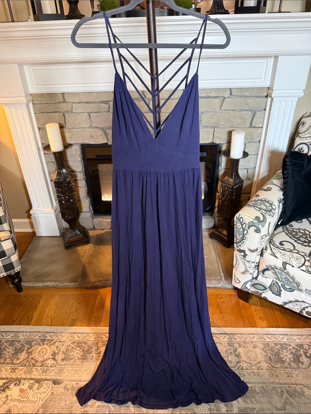 Grace Deep Navy Strappy V-Back Maxi Dress